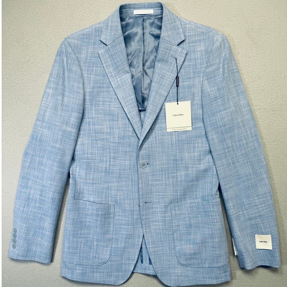 Calvin Klein Men's Solid Slim-Fit Soft Sport Coat Light Blue 36R $295
